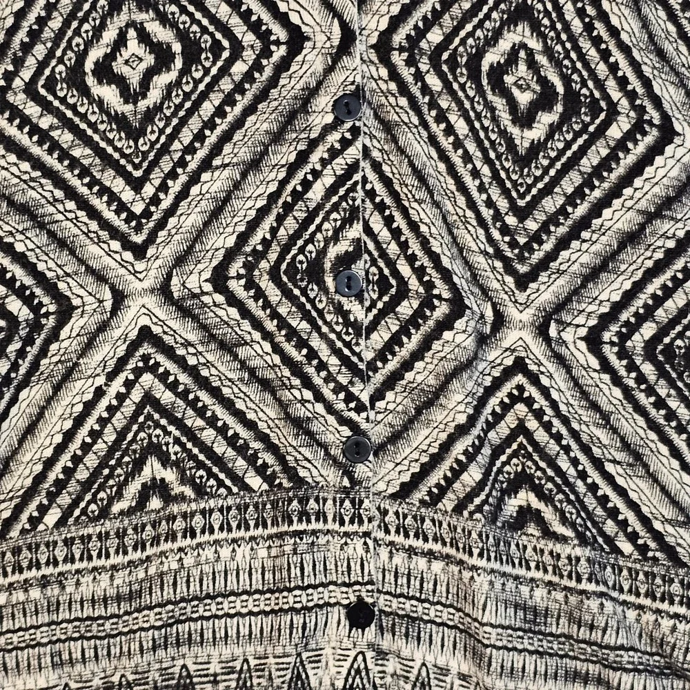 Joseph A Womens Silk Blend Geometric Diamond Ikat Cardigan Black‎ White Medium